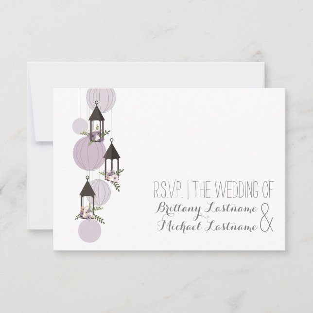 Lavender Floral Lanterns Garden Wedding RSVP (Front)