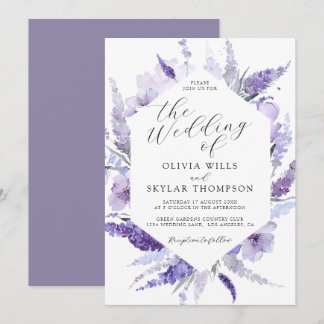 Lavender Floral Lilac Botanical Mauve Wedding Invitation