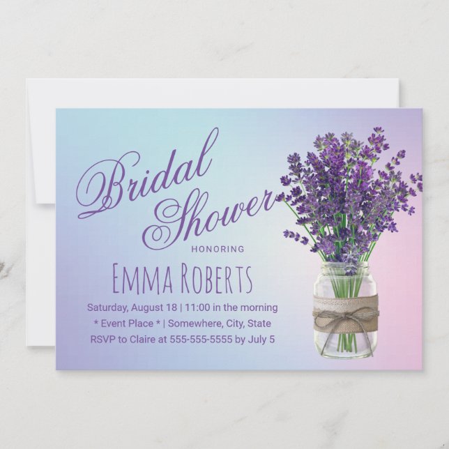 Lavender Floral Mason Jar Pastel Bridal Shower Invitation (Front)