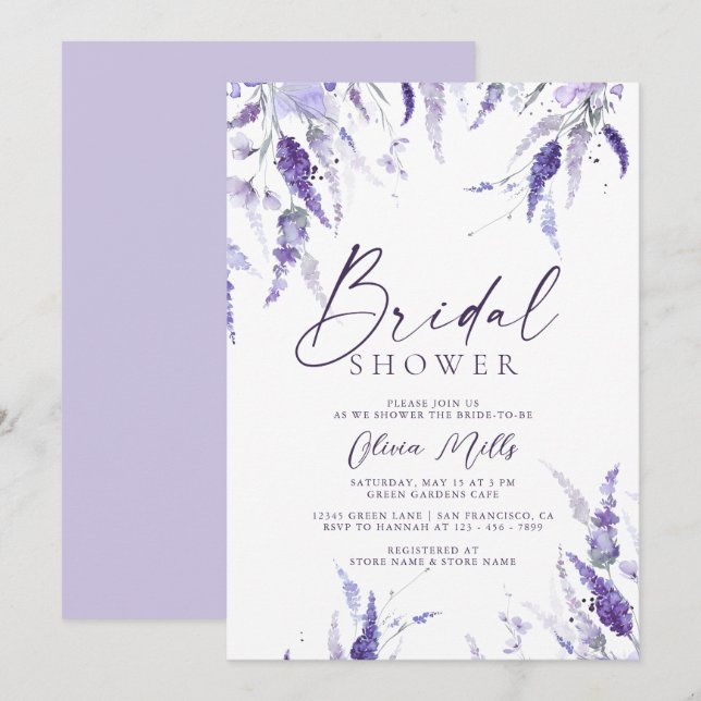 Lavender Floral Mauve Dusty Purple Bridal Shower Invitation (Front/Back)