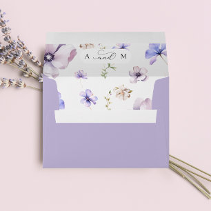 Lavender Floral & Monogram Elegant Purple Wedding Envelope
