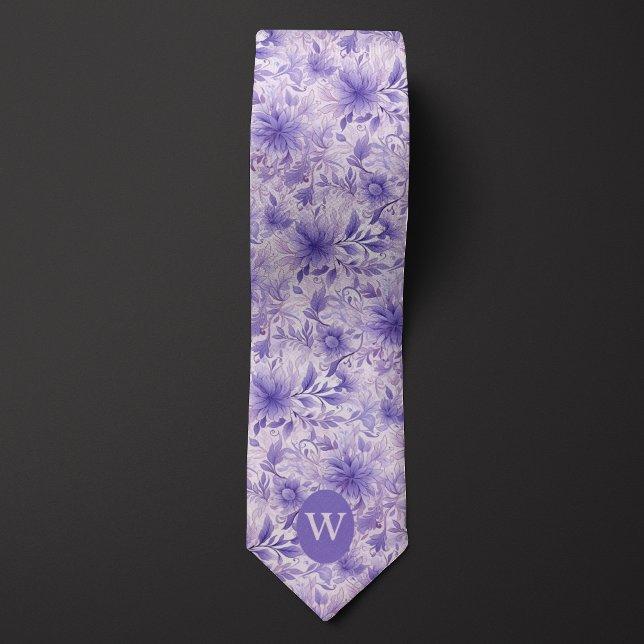 Lavender Floral Monogram Tie (Creator Uploaded)