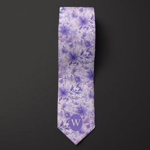 Lavender Floral Monogram Tie