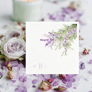 Lavender Floral Monogram Wedding Cocktail Napkin