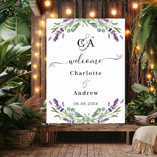 Lavender floral monogrammed welcome wedding sign