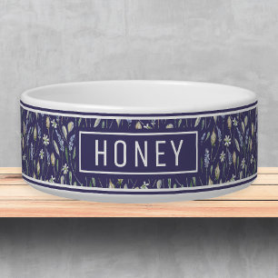 Lavender Floral Pattern Name Template Pet Bowl