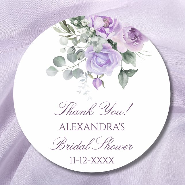 Lavender Floral Peony Bridal Shower Thank You Classic Round Sticker (Creator Uploaded)