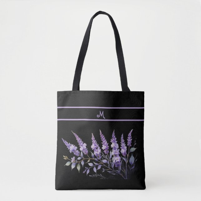 Lavender Floral Personalise Tote Bag (Front)