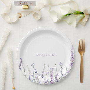 Lavender Floral Personalised Name Shower Paper Plate