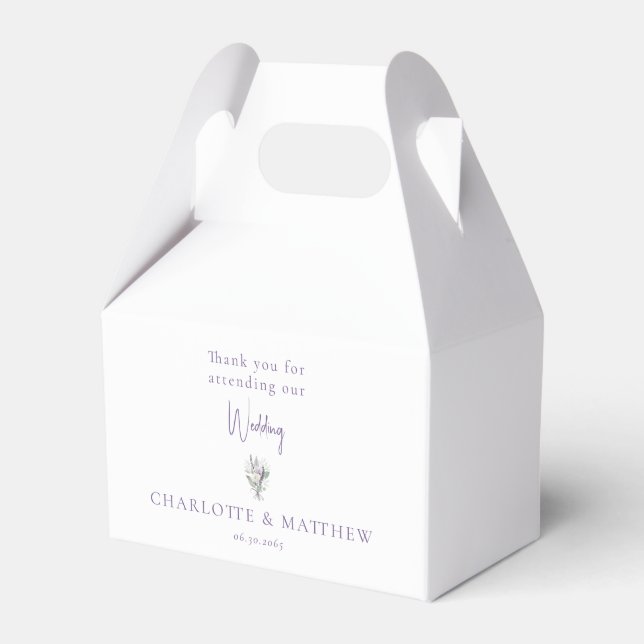 Lavender Floral Personalised Names Wedding Favour Box (Front Side)