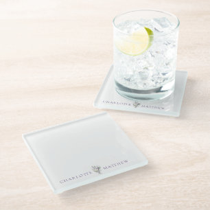 Lavender Floral Personalised Names Wedding Glass Coaster