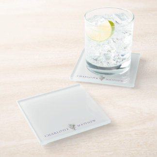 Lavender Floral Personalised Names Wedding Glass Coaster