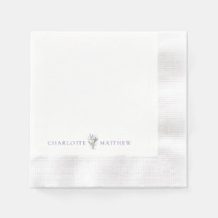 Lavender Floral Personalised Names Wedding Napkin