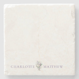 Lavender Floral Personalised Names Wedding Stone Coaster