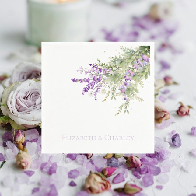 Lavender Floral Personalised Wedding Cocktail Napkin (Creator Uploaded)