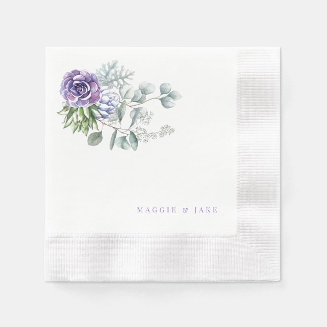 Lavender Floral Personalised Wedding  Napkin (Front)