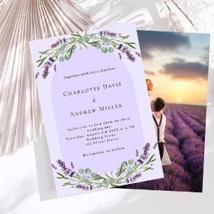 Lavender floral photo arch wedding invitation