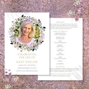 Lavender Floral Photo Funeral Order Of Service Programme