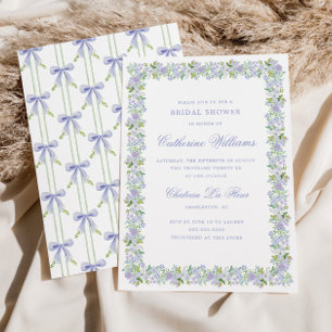 Lavender Floral Preppy Bow Stripe Bridal Shower Invitation