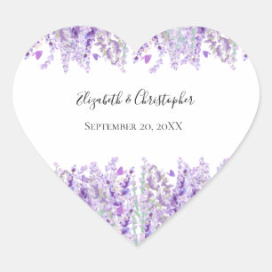 Lavender Floral Purple Green Wedding Heart Sticker