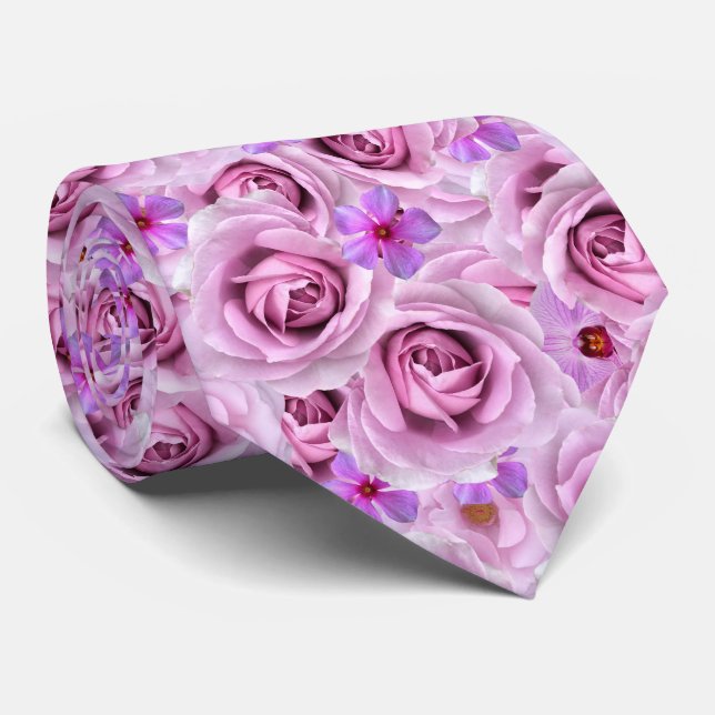 Lavender Floral Purple Oversized Flowers Collage Tie (Rolled)