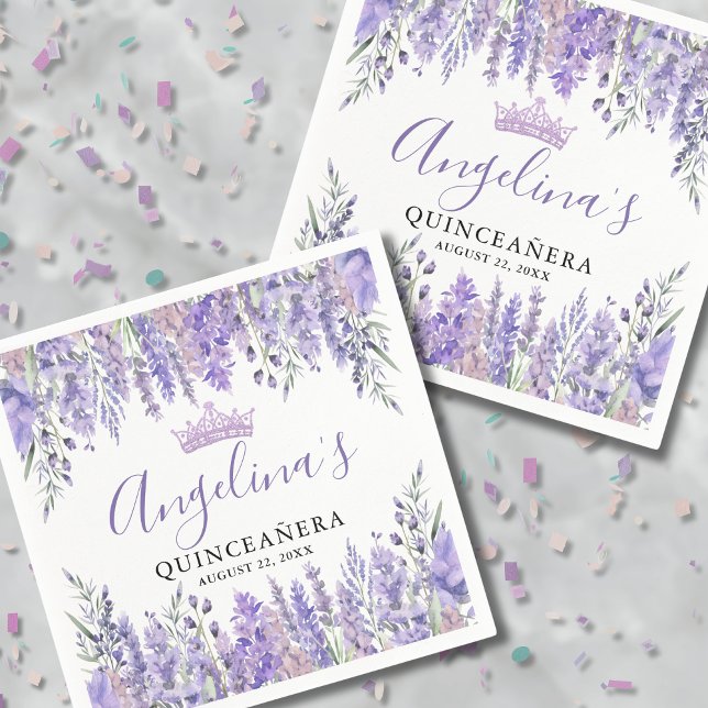 Lavender Floral Purple Quinceanera Napkin (Lavender Floral Purple Quinceanera Napkins)