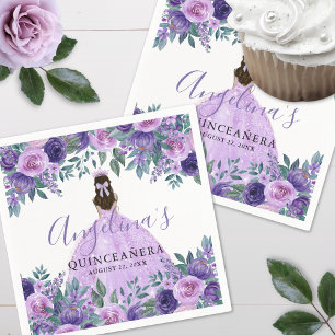 Lavender Floral Purple Quinceanera Napkin