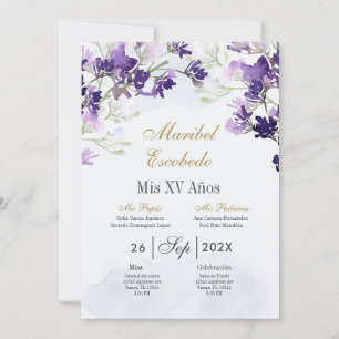 Lavender floral Quinceanera invitation