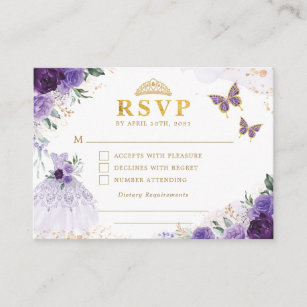 Lavender Floral Quinceanera Princess Dress RSVP Enclosure Card