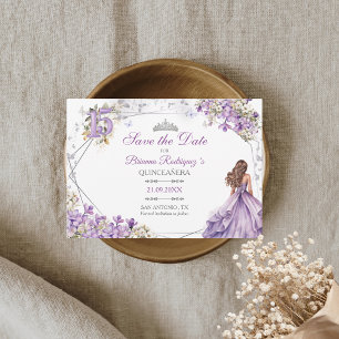 Lavender Floral  Quinceañera Save the Date Card