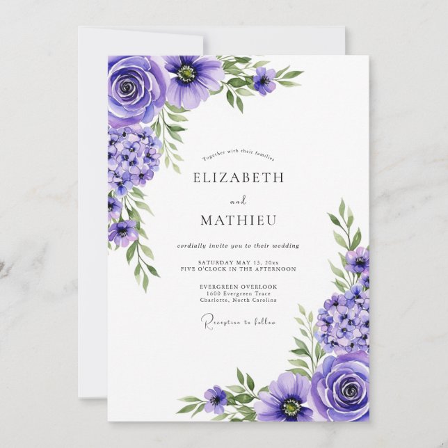 Lavender Floral Romance Wedding Invitation (Front)