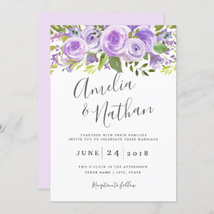 Lavender Floral Rose Wedding Invitation