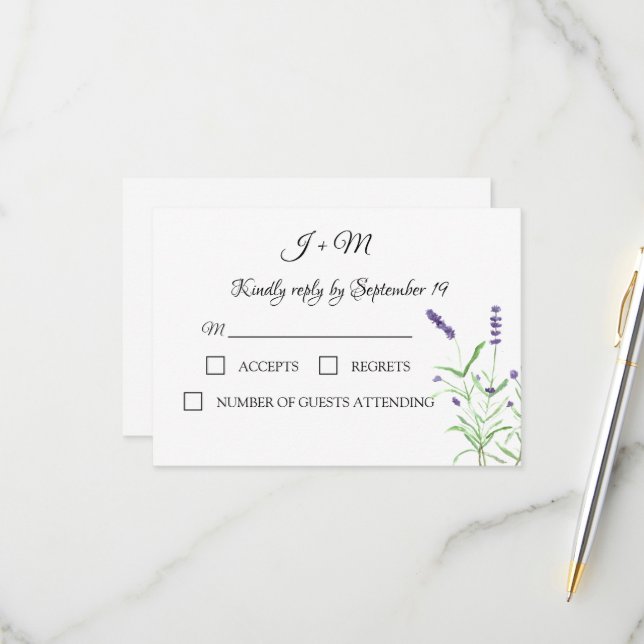 Lavender Floral Rustic flowers Modern RSVP (Front/Back In Situ)