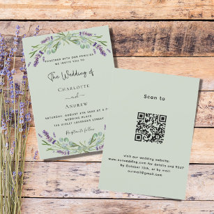 Lavender floral sage green QR luxury wedding  Invitation