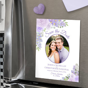 Lavender Floral Save the Date Oval Photo Magnet