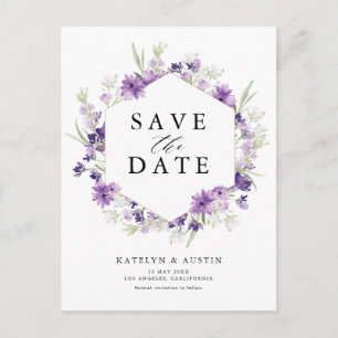 lavender floral save the date postcard