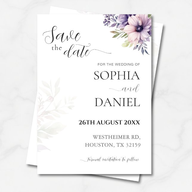 Lavender Floral Script Save the Date Card, Elegant Invitation (Creator Uploaded)