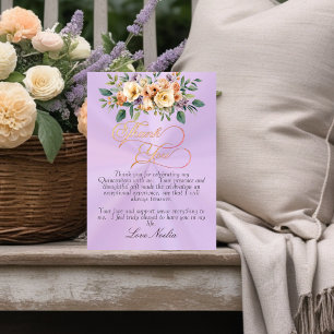 Lavender - Floral & Silver Tiara Quinceanera Thank You Card