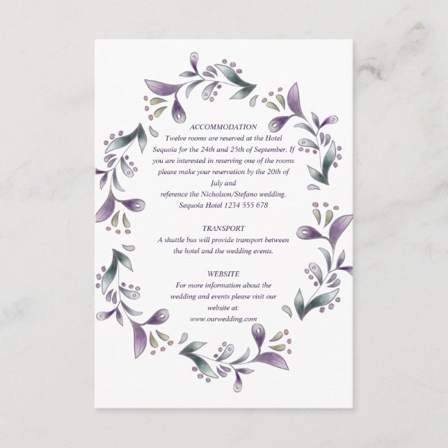 Lavender floral Spring wedding guest information Enclosure Card (Front)