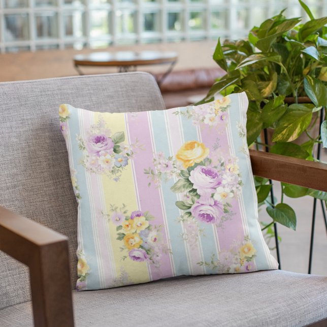Lavender Floral Striped Cushion (Creator Uploaded)
