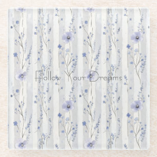 Lavender Floral Stripes Glass Coaster