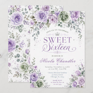 Lavender Floral Sweet Sixteen Invitation