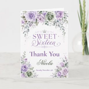 Lavender Floral Sweet Sixteen Thank You Card