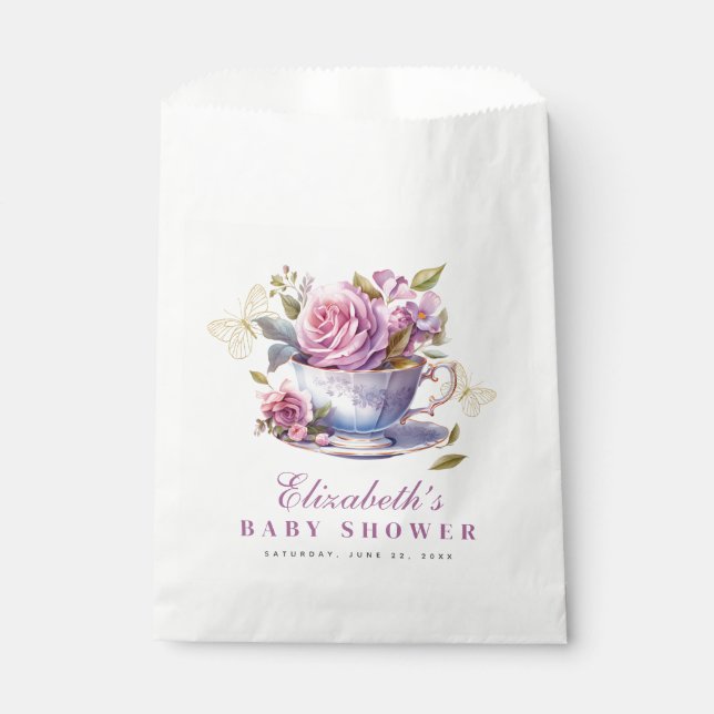 Lavender Floral Tea Cup Baby Shower  Favour Bags (Front)