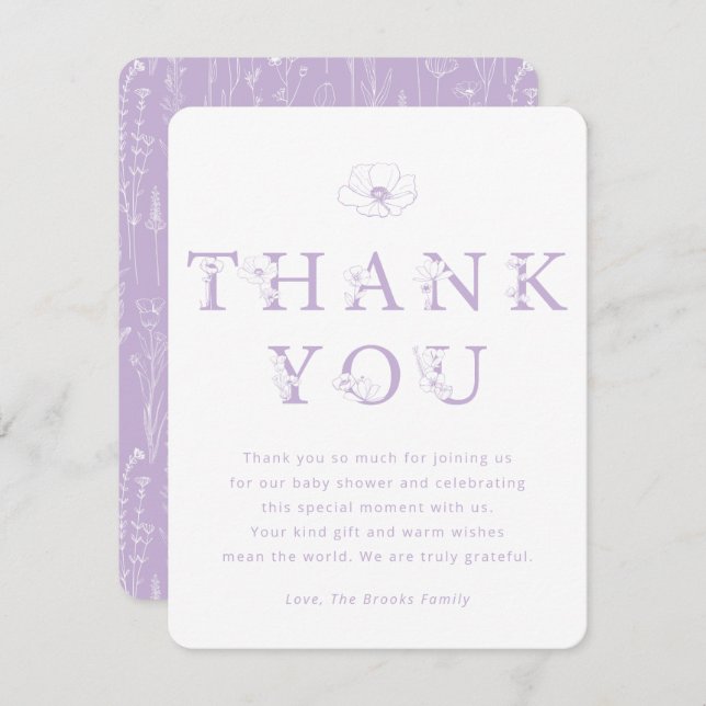 Lavender Floral Thank You Card | Baby Shower (Front/Back)