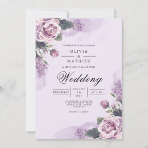 Lavender Floral Wash Romance Wedding Invitation