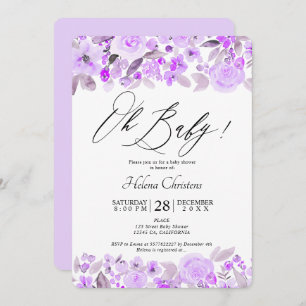 Lavender floral watercolor baby shower invitation