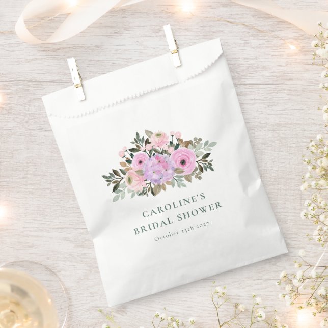 Lavender Floral Watercolor Bridal Shower Custom Favour Bags (Clipped)