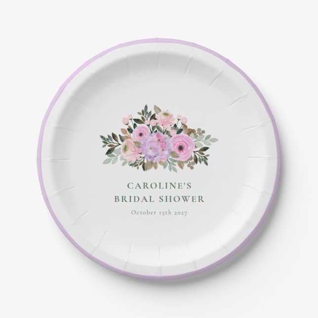 Lavender Floral Watercolor Bridal Shower Custom Paper Plate (Front)