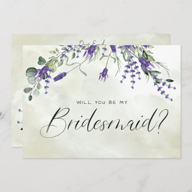 Lavender Floral Watercolor Script Bridesmaid Invitation (Front/Back)